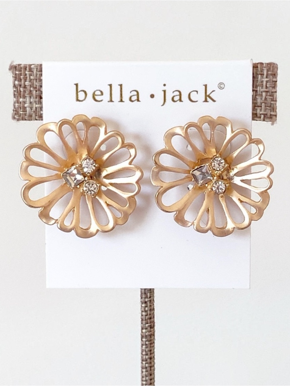 NEW Bella Jack Statement Gold Floral Filagree Crystal Accent Post Earrings NWT